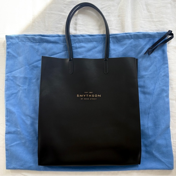 Smythson Handbags - Smythson Pavilion Kingly Tote Bag in Black Leather